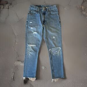 Vintage Levis 505 Jeans 28 Blue Distressed Workwear Light Wash Straight Leg